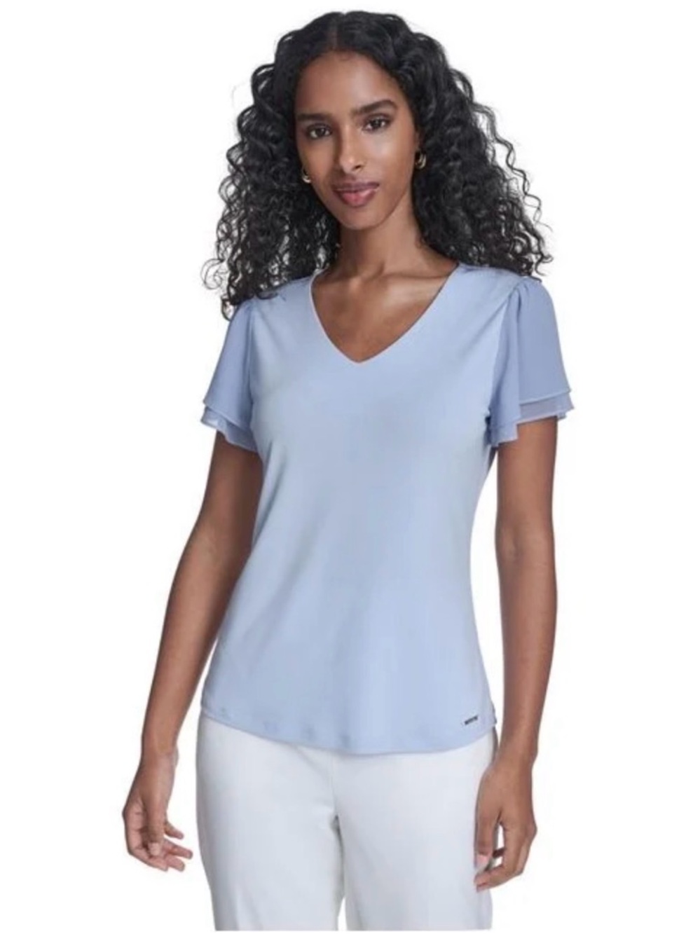 Women's Light Blue V-Neck Top